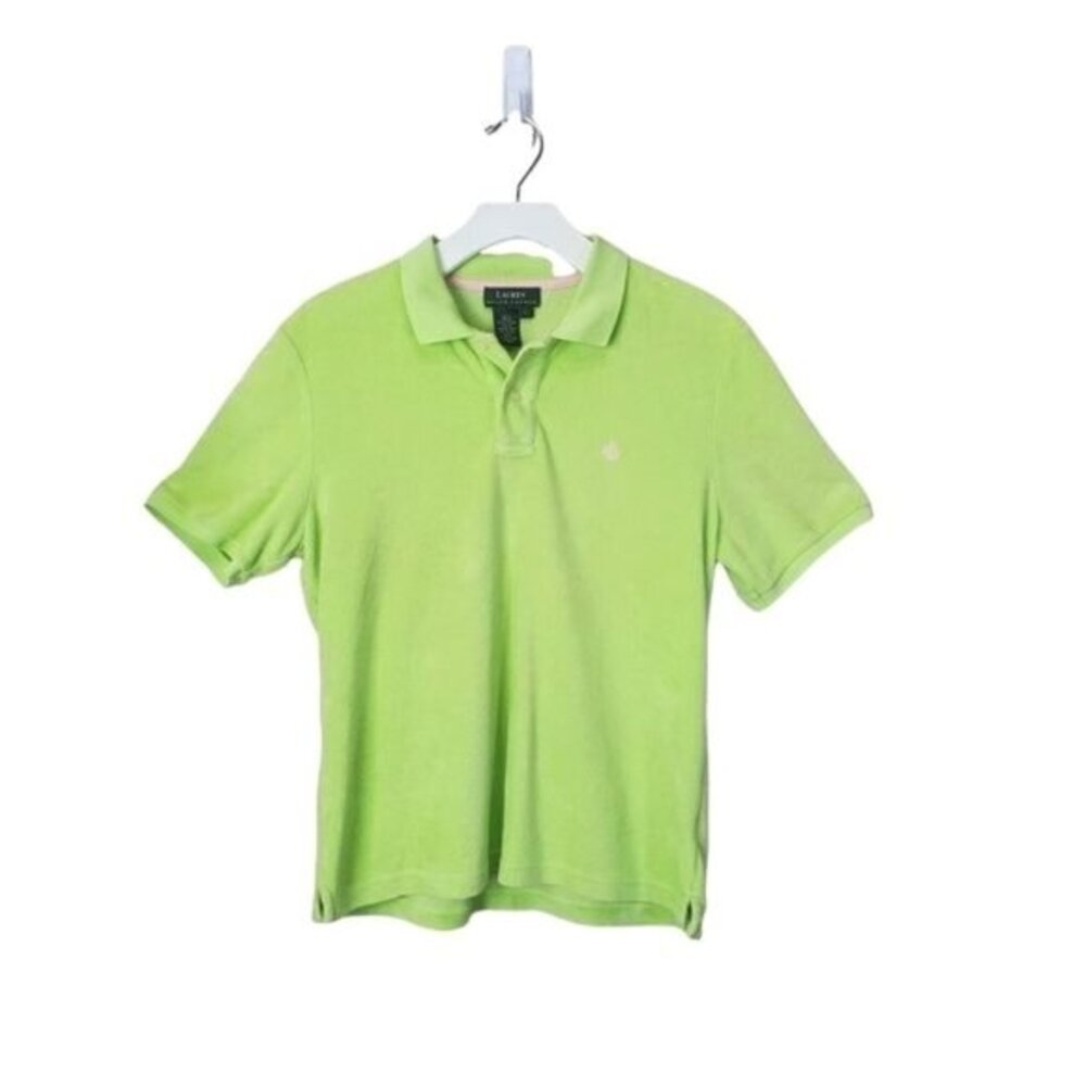 Ralph Lauren LRL Womens Preppy Tennis Golf Polo Shirt L Lime Green Terry Cloth
